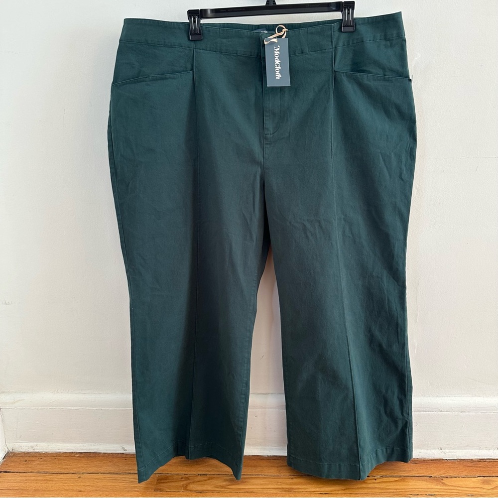 Modcloth Wide leg Slub Sailor Trouser Pants Green, Plus Size 26, High Waist, New